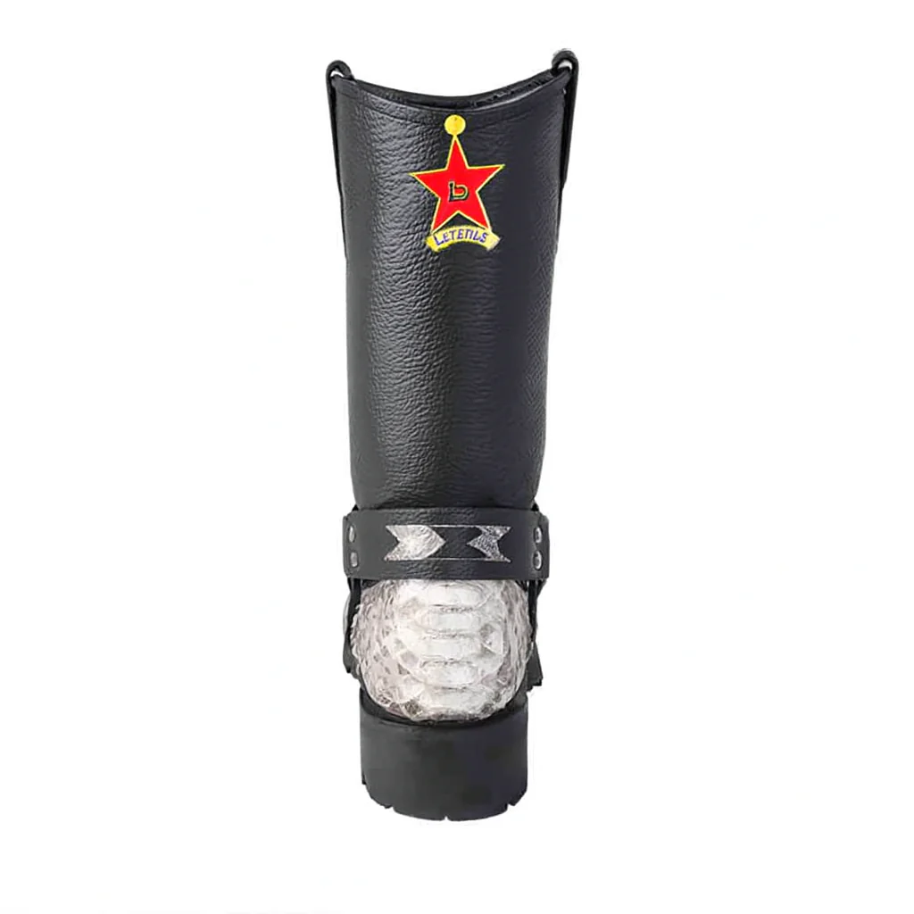 Los Altos Natural Black Python Biker Boots - Image 6