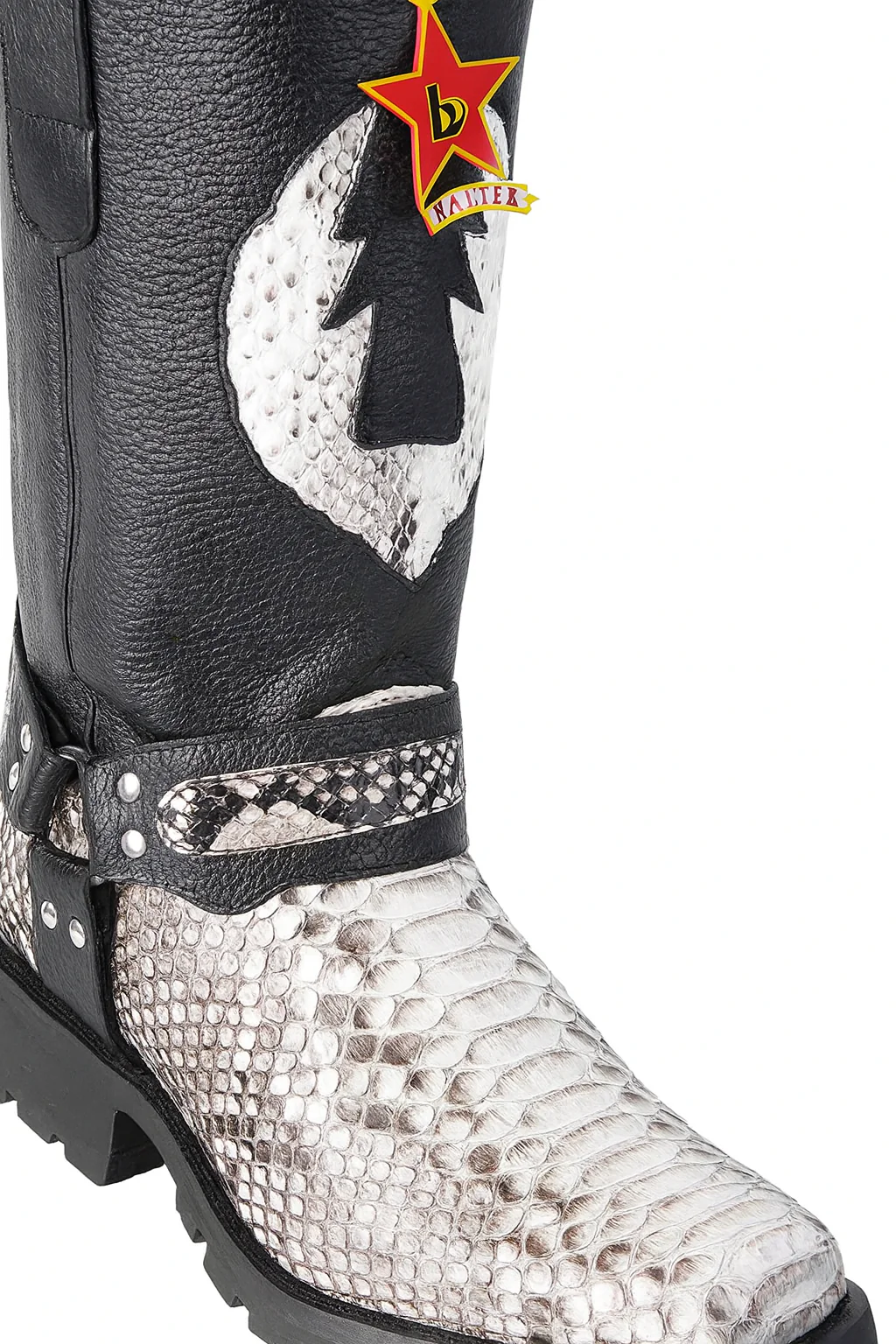 Los Altos Natural Black Python Biker Boots - Image 8