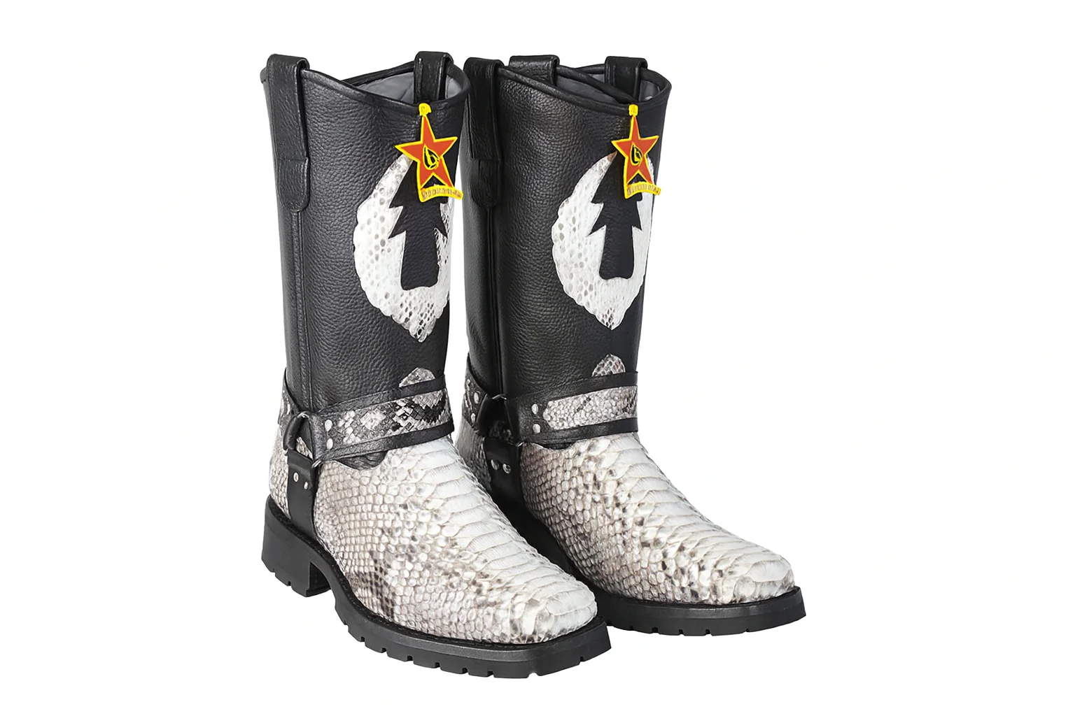 Los Altos Natural Black Python Biker Boots - Image 9