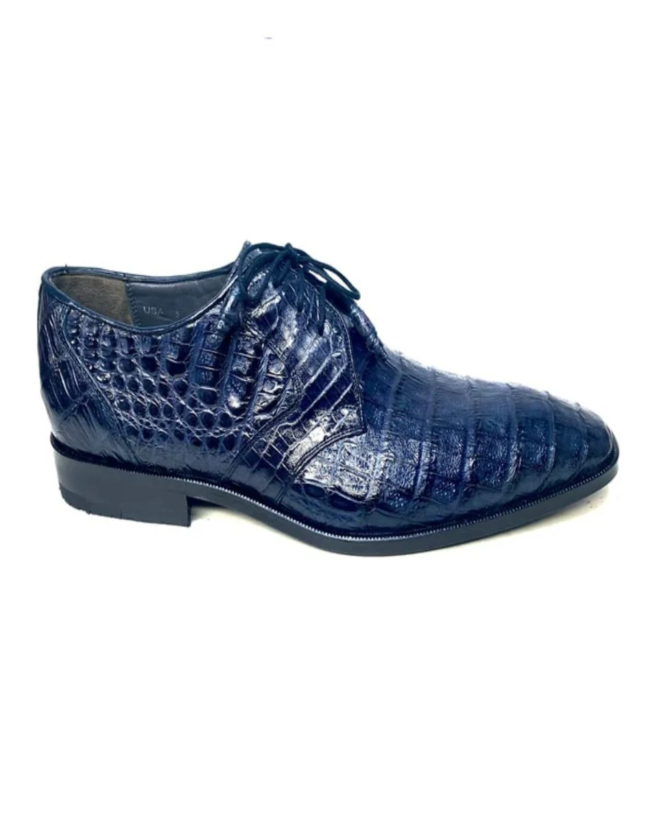 Los Altos Navy All-Over Crocodile Lace Up Dress Shoes - Image 2