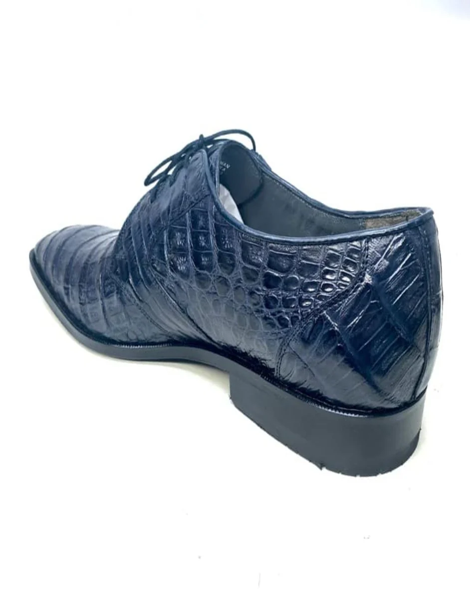 Los Altos Navy All-Over Crocodile Lace Up Dress Shoes - Image 4