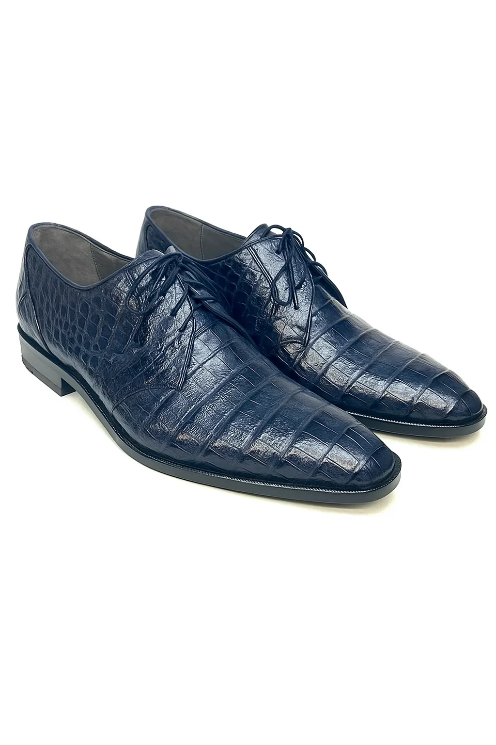 Los Altos Navy All-Over Crocodile Lace Up Dress Shoes - Image 7