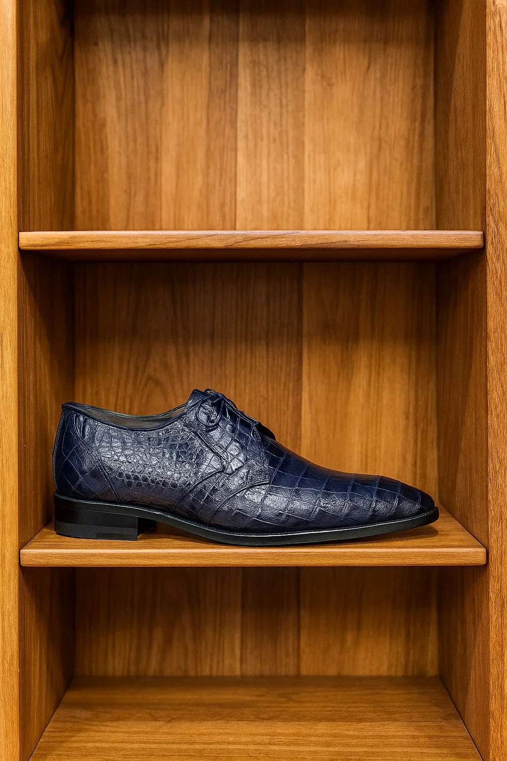 Los Altos Navy All-Over Crocodile Lace Up Dress Shoes - Image 8