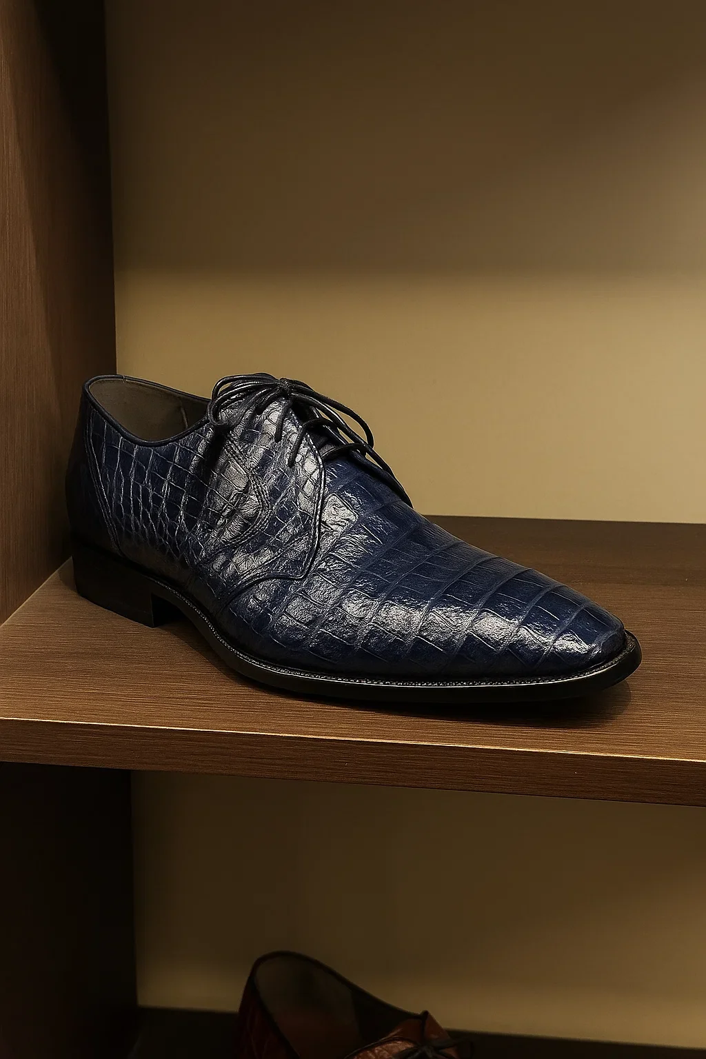Los Altos Navy All-Over Crocodile Lace Up Dress Shoes - Image 9