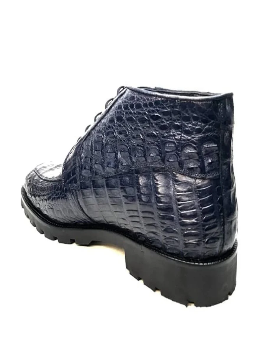 Los Altos Navy Blue All-Over Crocodile Lace Up Ankle Boots - Image 2