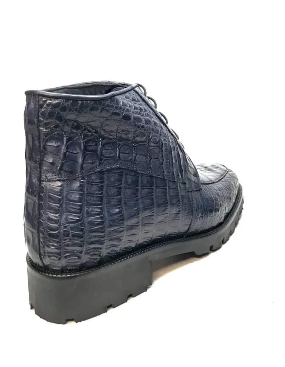 Los Altos Navy Blue All-Over Crocodile Lace Up Ankle Boots - Image 3