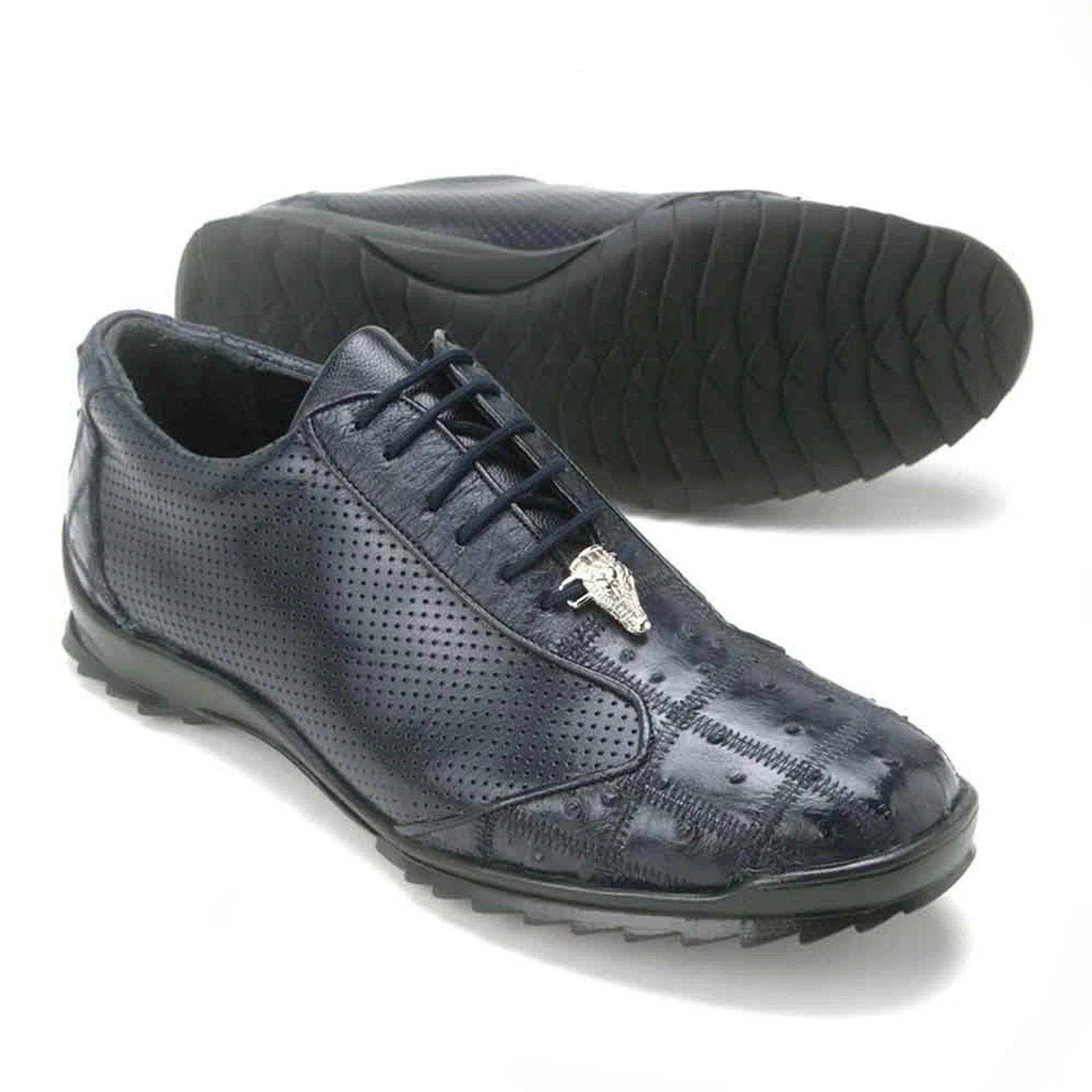 Los Altos Navy Blue Ostrich Patch Work Men's Casual Sneaker - Image 3