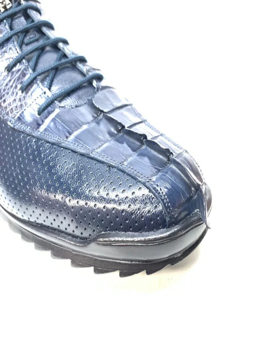 Los Altos Navy Blue Perforated Crocodile Tail Sneakers - Image 5