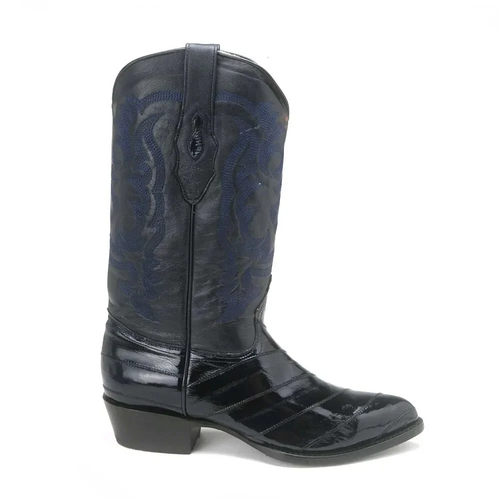 J Toe Cowboy Boots - J Toe Western Boots - Los Altos Navy Eel Skin J-Toe - Image 3
