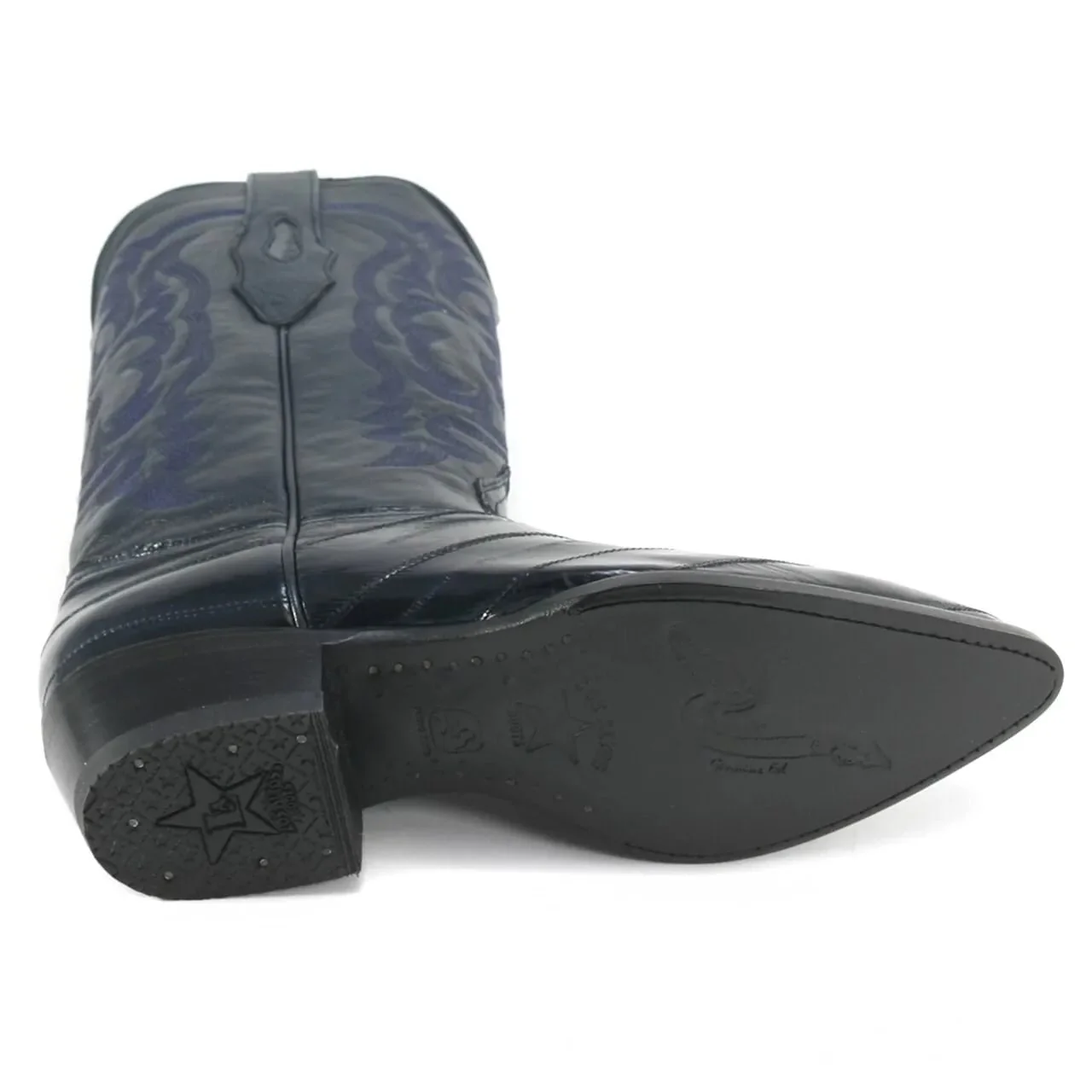J Toe Cowboy Boots - J Toe Western Boots - Los Altos Navy Eel Skin J-Toe - Image 4