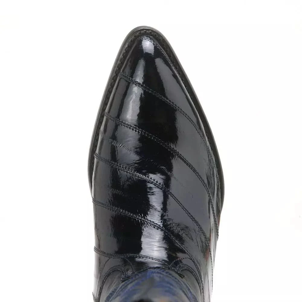 J Toe Cowboy Boots - J Toe Western Boots - Los Altos Navy Eel Skin J-Toe - Image 5