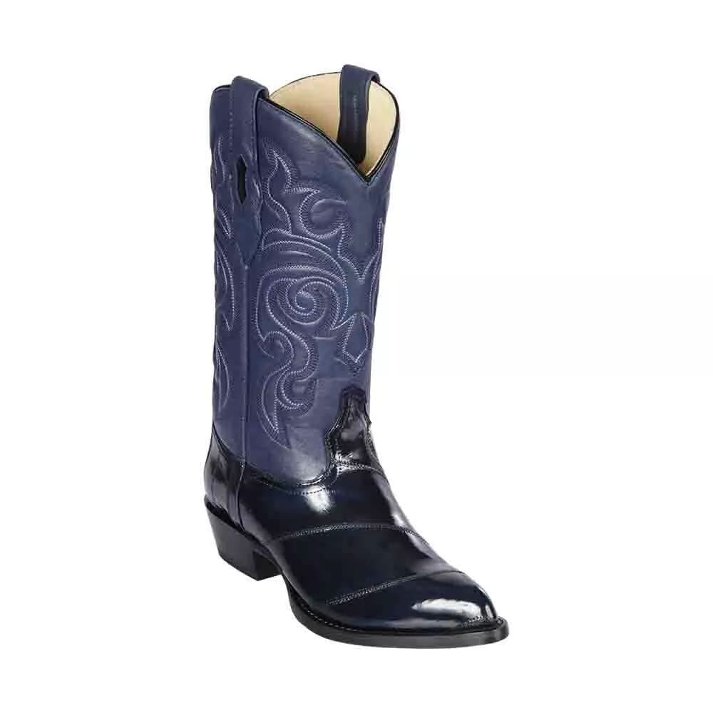 J Toe Cowboy Boots - J Toe Western Boots - Los Altos Navy Eel Skin J-Toe - Image 7