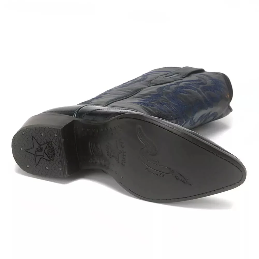 J Toe Cowboy Boots - J Toe Western Boots - Los Altos Navy Eel Skin J-Toe - Image 8