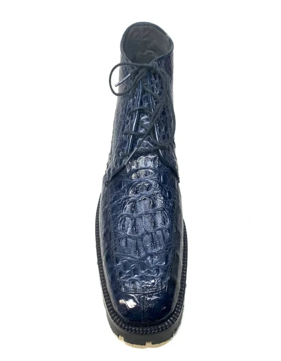 Los Altos Navy Hornback All-Over Crocodile Lace Up Ankle Boots - Image 4