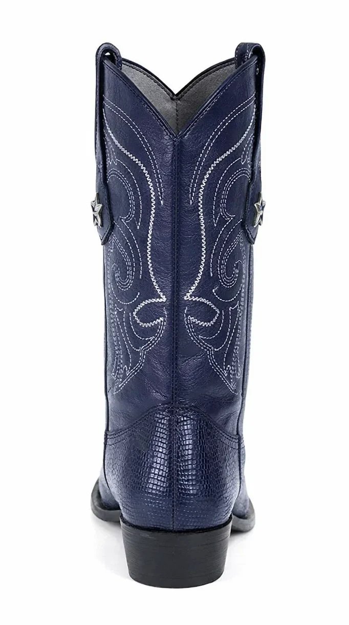 J Toe Cowboy Boots - J Toe Western Boots - Los Altos Navy J-Toe Genuine Teju Lizard - Image 5