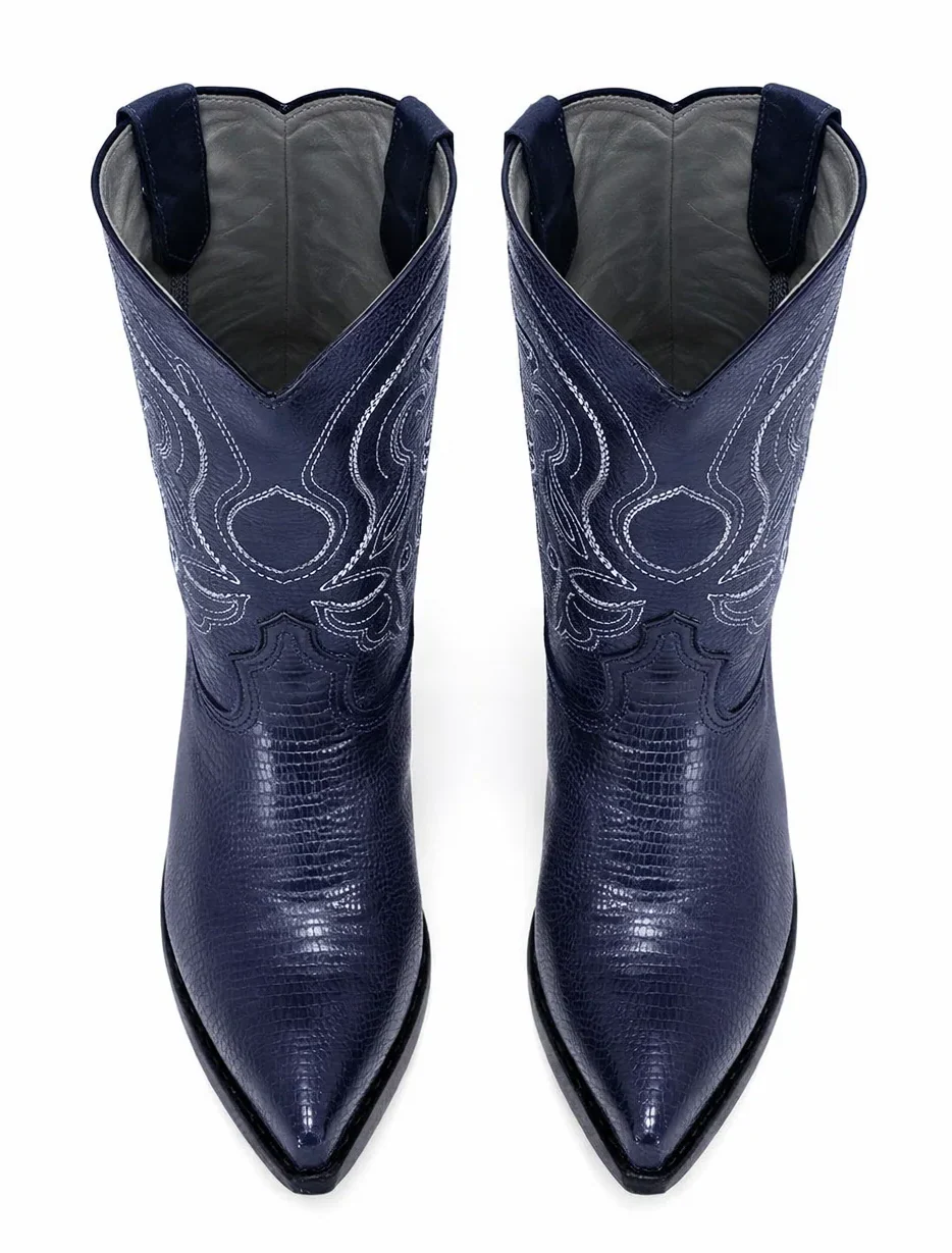 J Toe Cowboy Boots - J Toe Western Boots - Los Altos Navy J-Toe Genuine Teju Lizard - Image 7