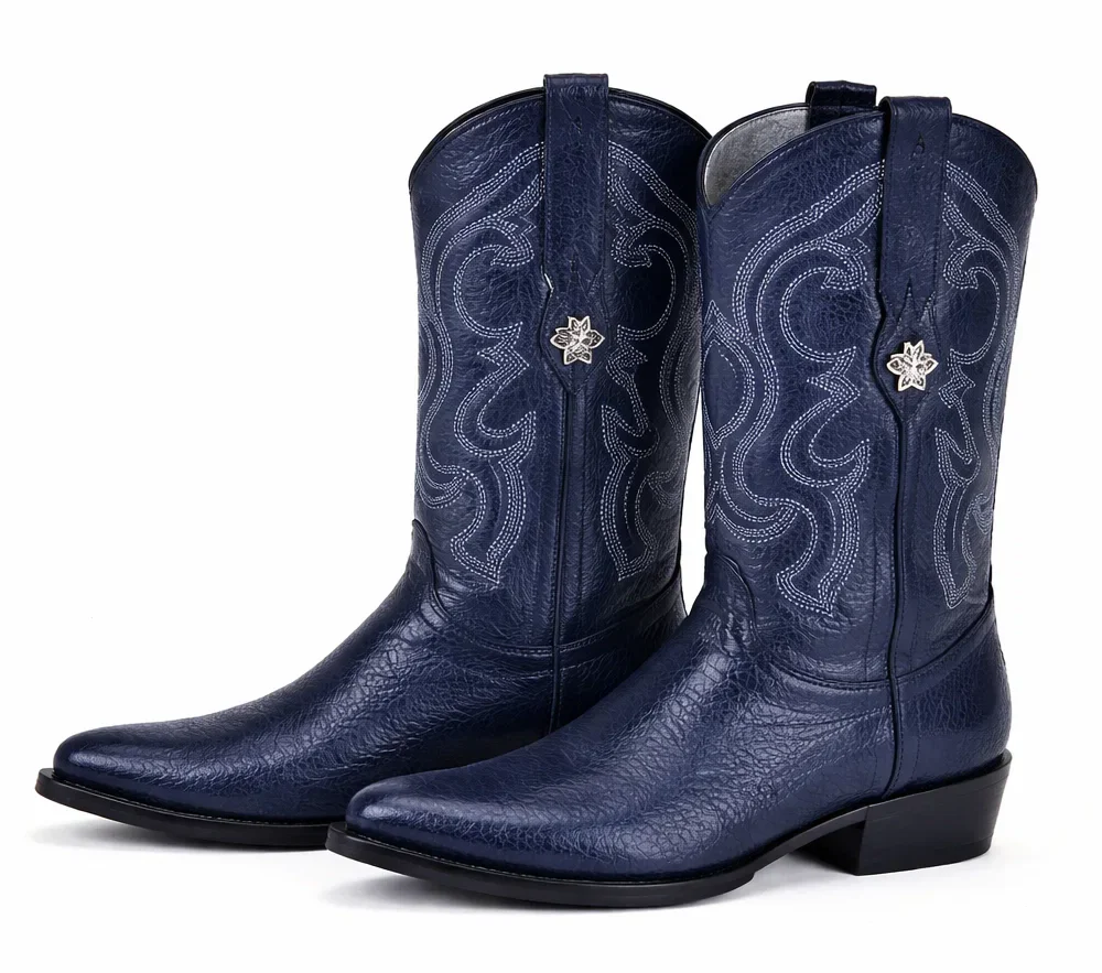 J Toe Cowboy Boots - J Toe Western Boots - Los Altos Navy J-Toe Genuine Teju Lizard - Image 8