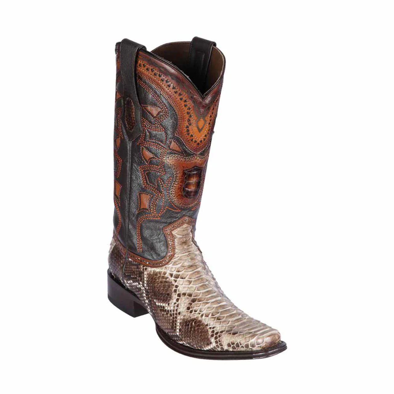 Los Altos Men's Rustic Brown Python Snakeskin Round Toe Boots - Image 3