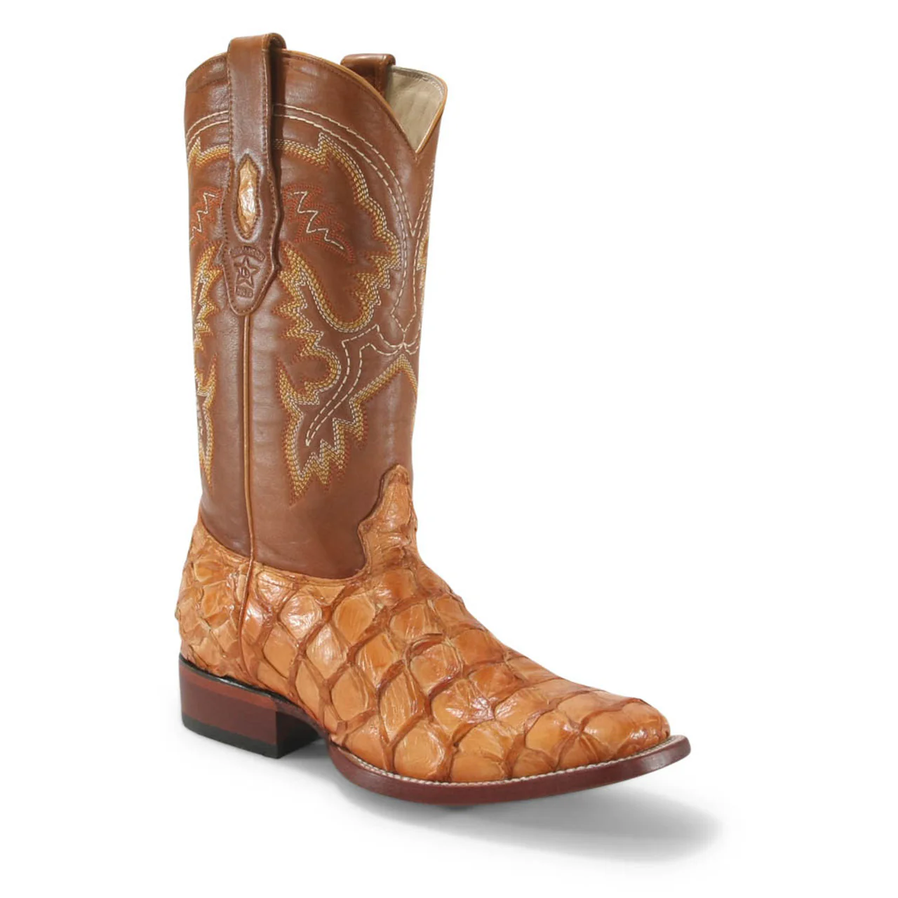Los Altos Square Toe Buttercup Glossy Pirarucu Yellow Gold Boots - Image 2