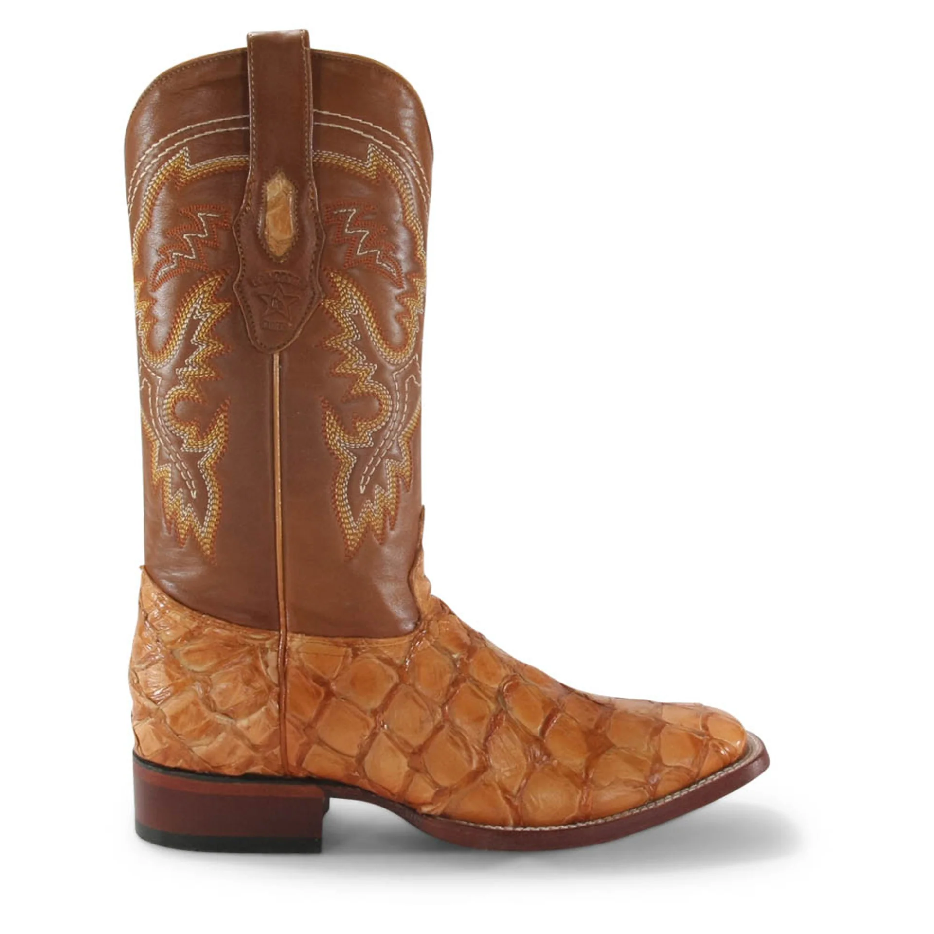 Los Altos Square Toe Buttercup Glossy Pirarucu Yellow Gold Boots - Image 3