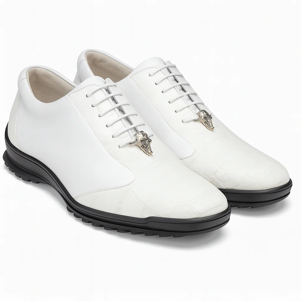 Los Altos White Ostrich Leg Lace Up Sneakers - Image 2