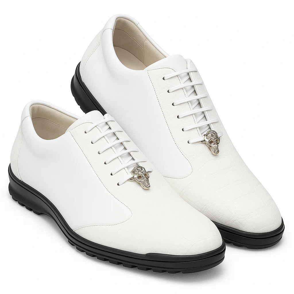 Los Altos White Ostrich Leg Lace Up Sneakers - Image 9
