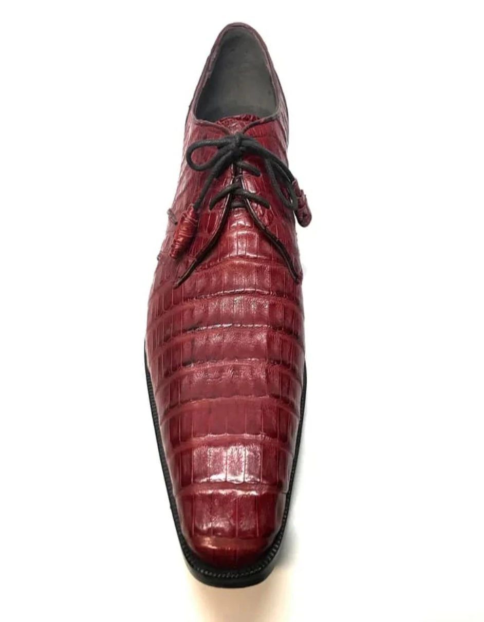 Los Altos Wine Burgundy All-Over Crocodile Lace Up Dress Shoes - Image 3