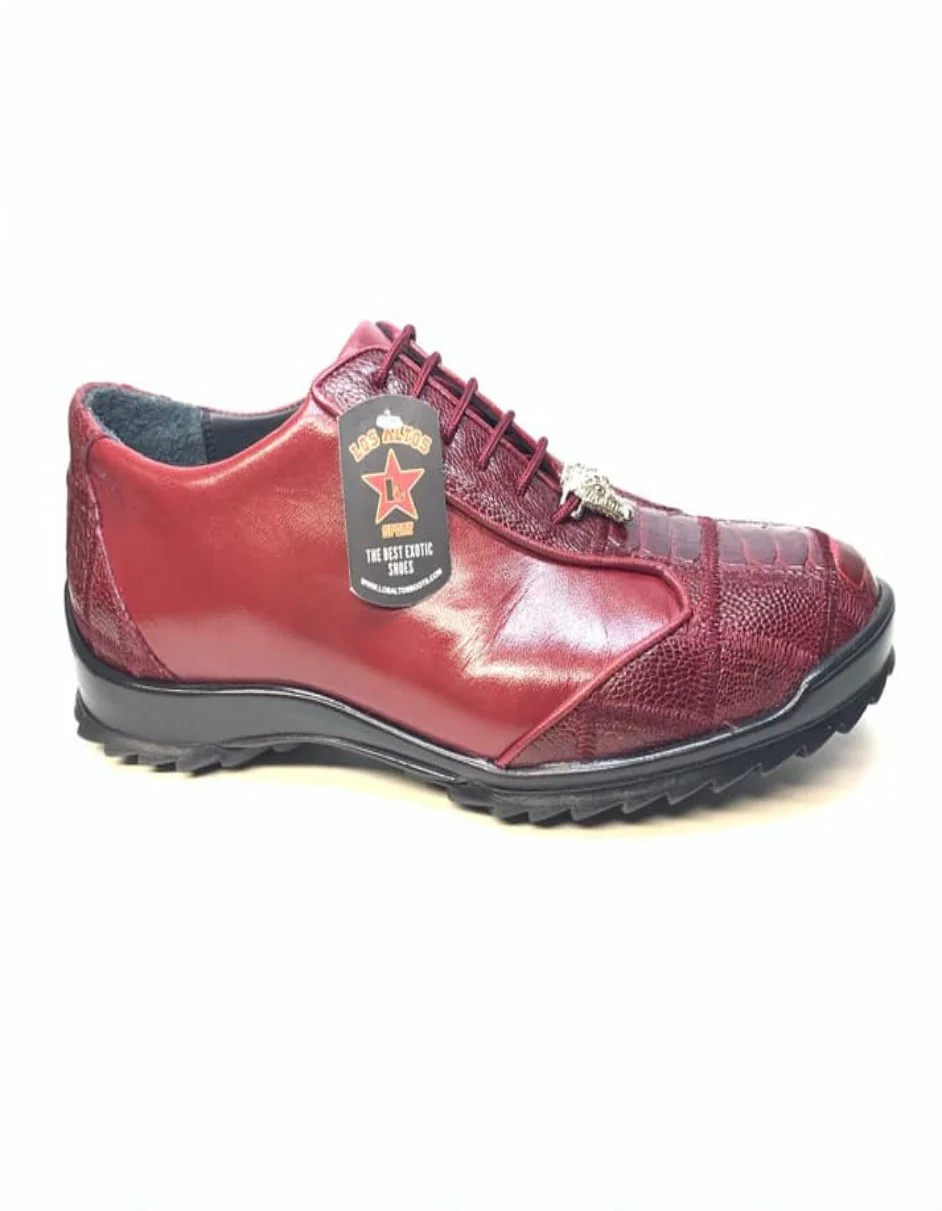 Los Altos Wine Red Ostrich Leg Lace Up Sneakers - Image 2