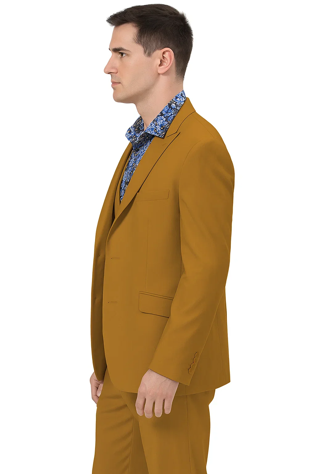 Luxury Gold Suit for Men – Double Breasted Vest & Peak Lapel Design - Image 3