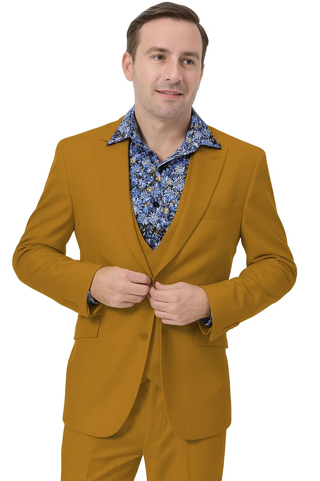 Luxury Gold Suit for Men – Double Breasted Vest & Peak Lapel Design - Image 4