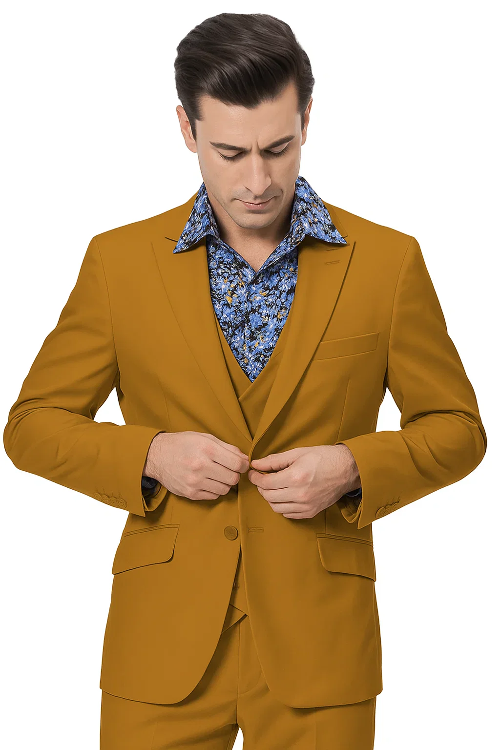 Luxury Gold Suit for Men – Double Breasted Vest & Peak Lapel Design - Image 6