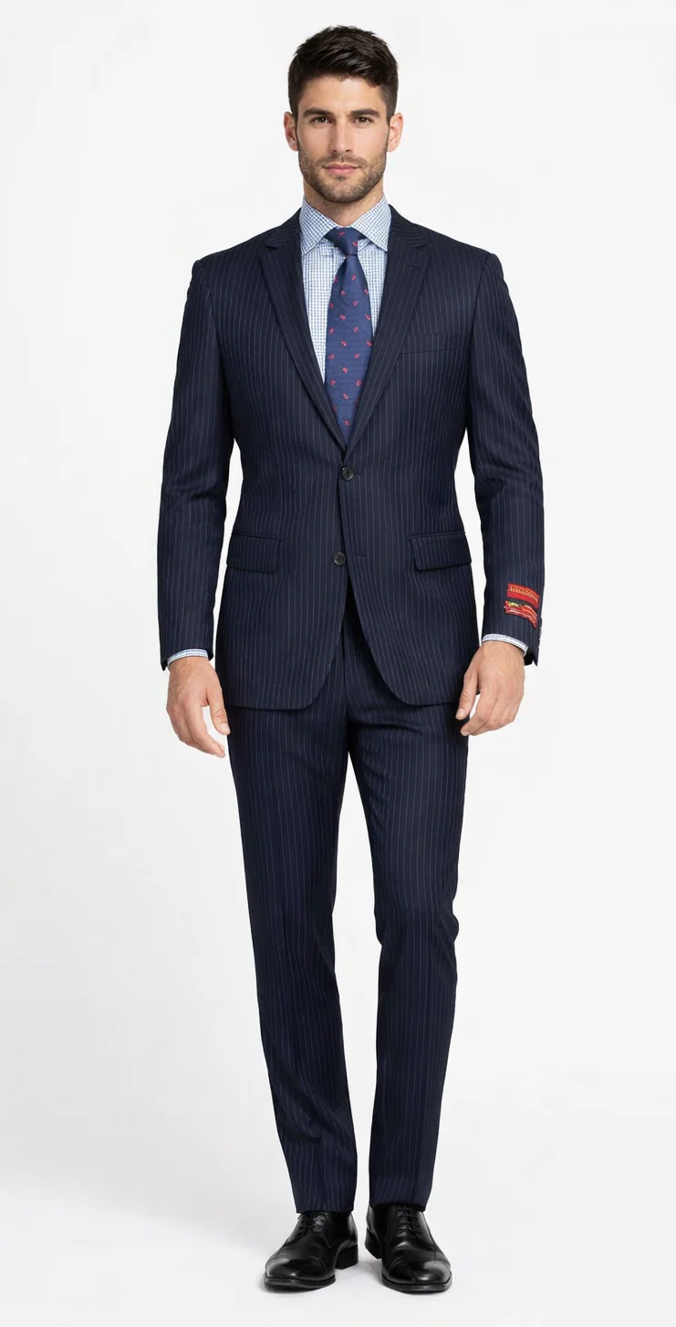 Tiglio Black, Gray, Navy Blue Stripe Two-button Wool Suit 3 Fabrics - Image 4