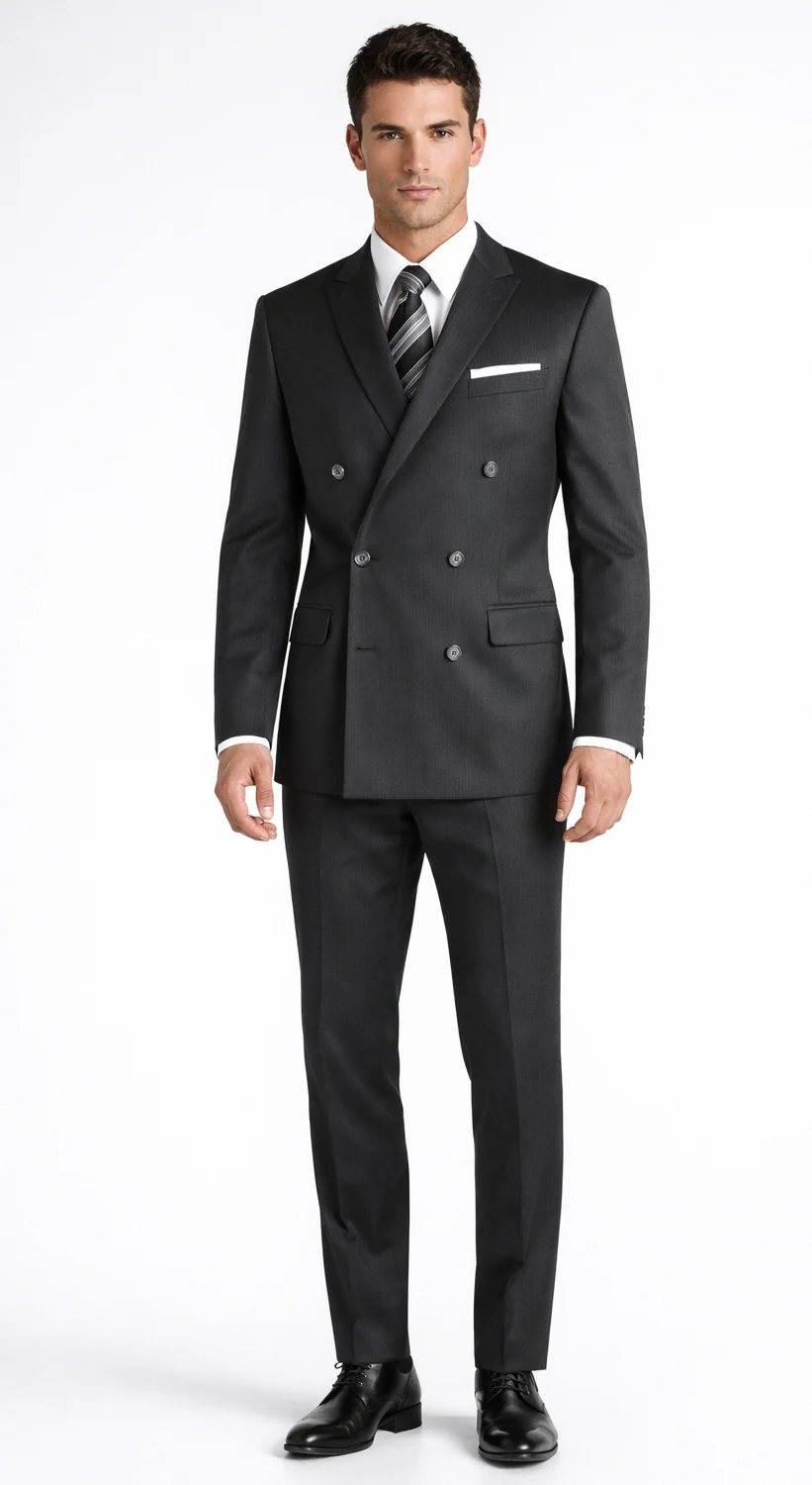 Tiglio Double-Breast Black, Grey, or Navy Wool Suit