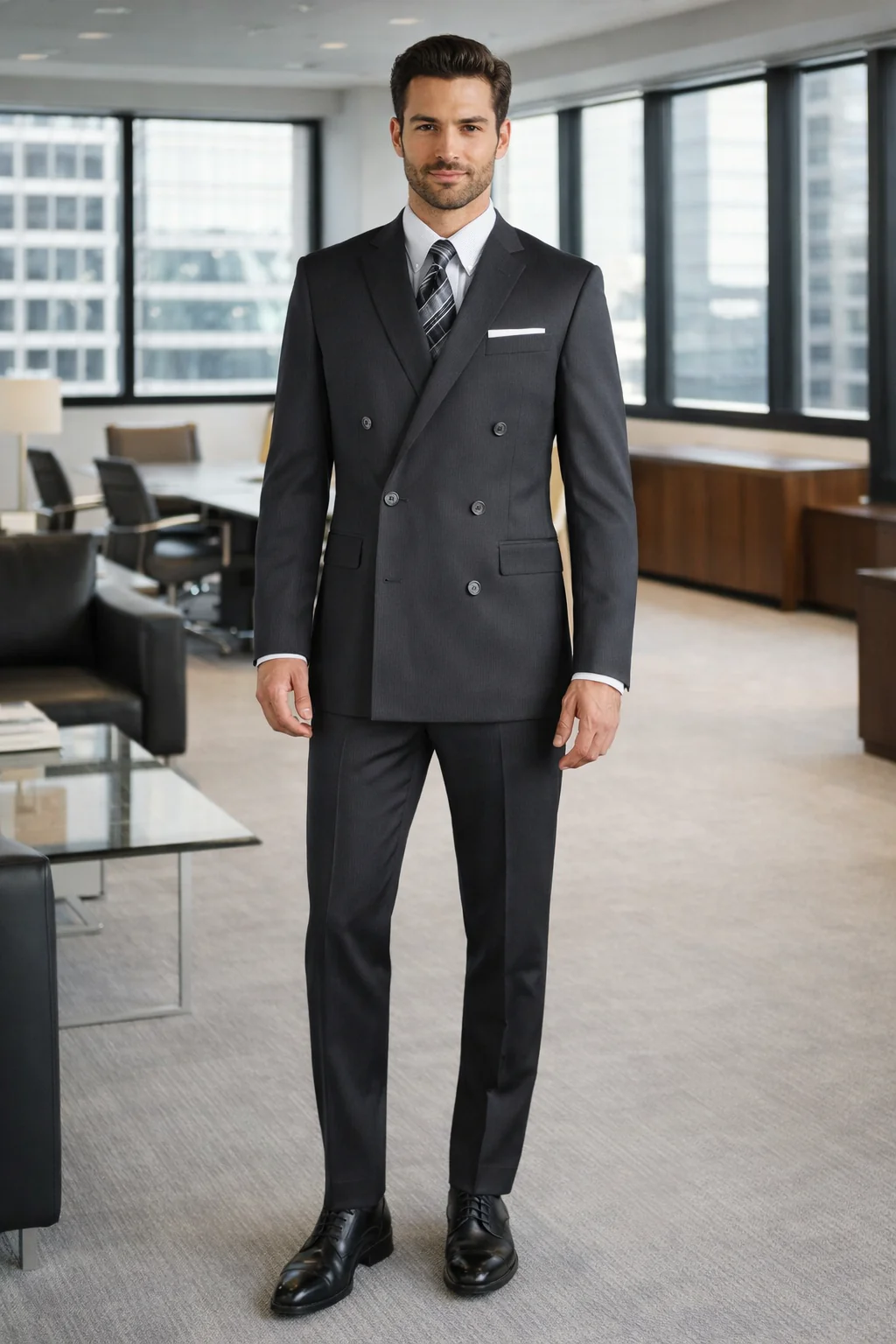 Tiglio Double-Breast Black, Grey, or Navy Wool Suit - Image 5