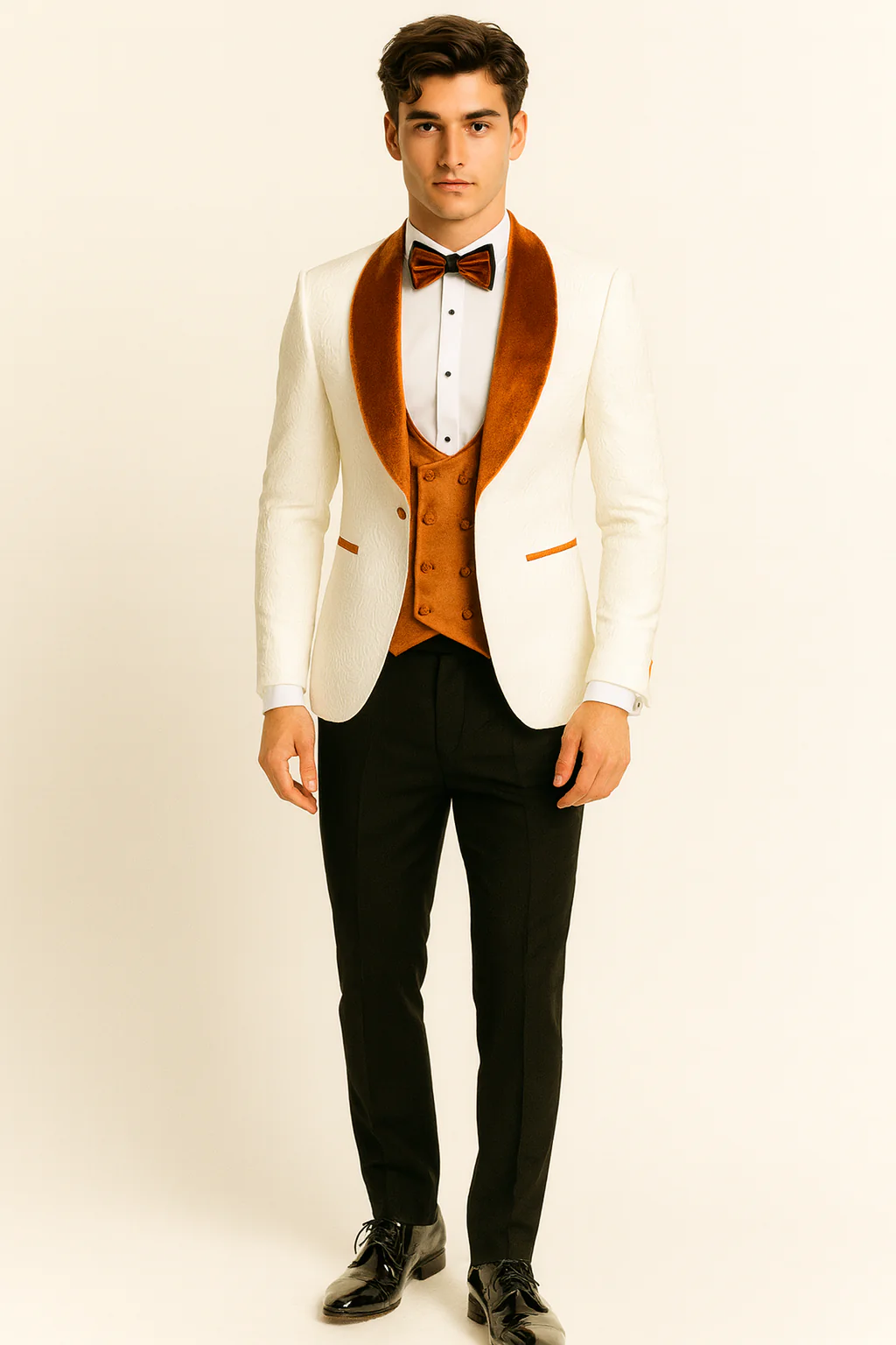 Marco Lorenzo Premium Paisley Burnt Orange Velvet 4pc Suit W/ Matching Bowtie - Image 2