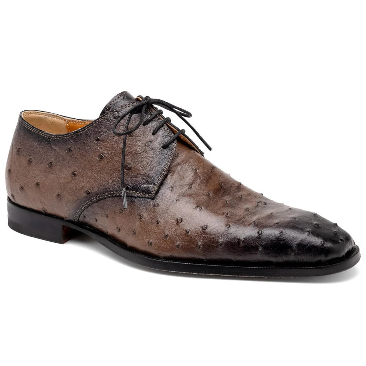 Mauri Italy Men's Ostrich Shoes Brown Burished Toe Dillinger - Image 3