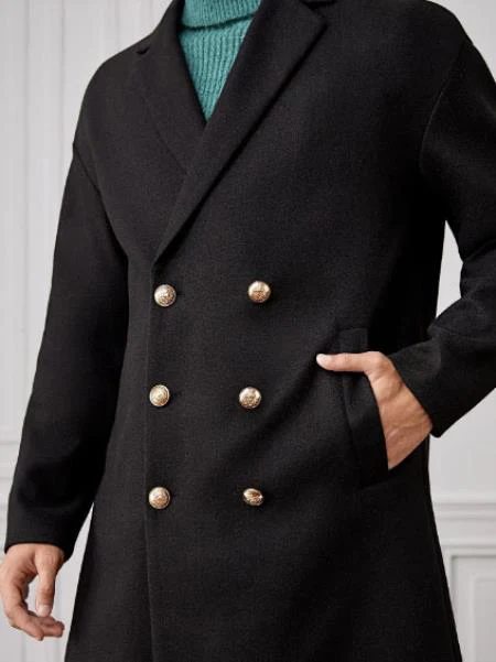 Men Lapel Collar Double Breasted Overcoat - Image 3