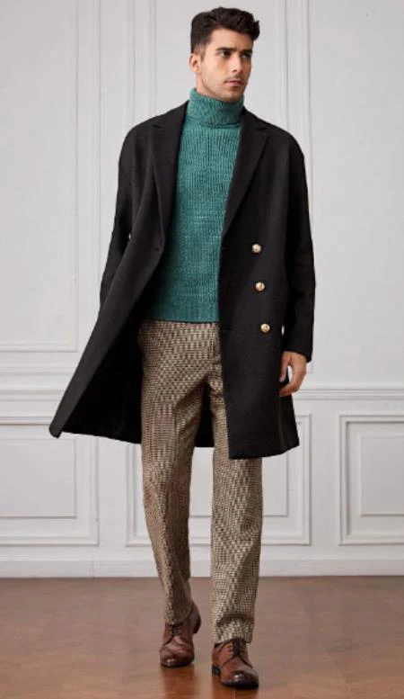 Men Lapel Collar Double Breasted Overcoat - Image 5