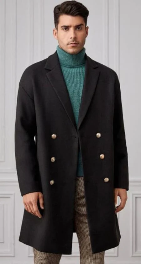 Men Lapel Collar Double Breasted Overcoat - Image 6