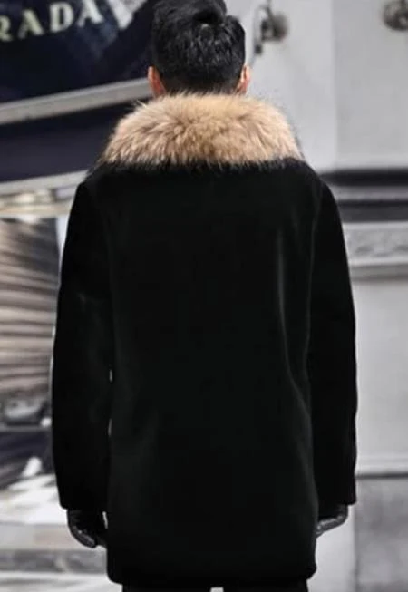 Men Long Faux Fur Coat Brown - Image 2