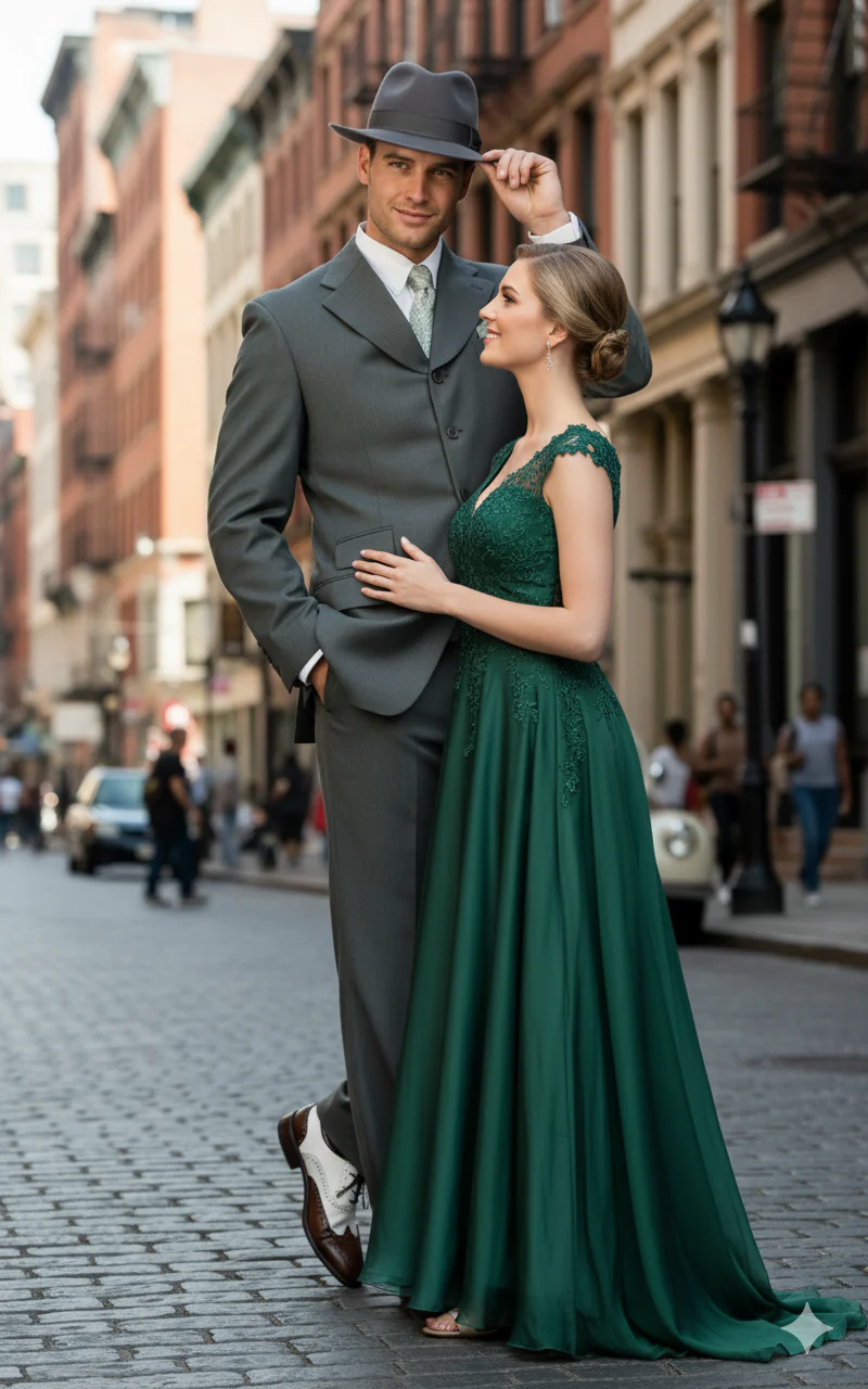 Men’s 1920s Gray Zoot Suit  – 4 Buttons  Gangster Wide Lapel Long Jacket 3-Piece Suit in Grey Color Classic Fit Pleated Pants - Image 5