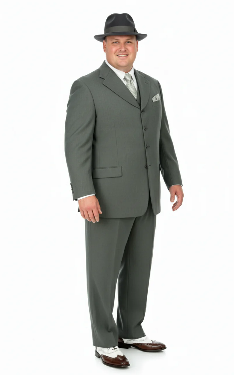 Men’s 1920s Gray Zoot Suit  – 4 Buttons  Gangster Wide Lapel Long Jacket 3-Piece Suit in Grey Color Classic Fit Pleated Pants - Image 6