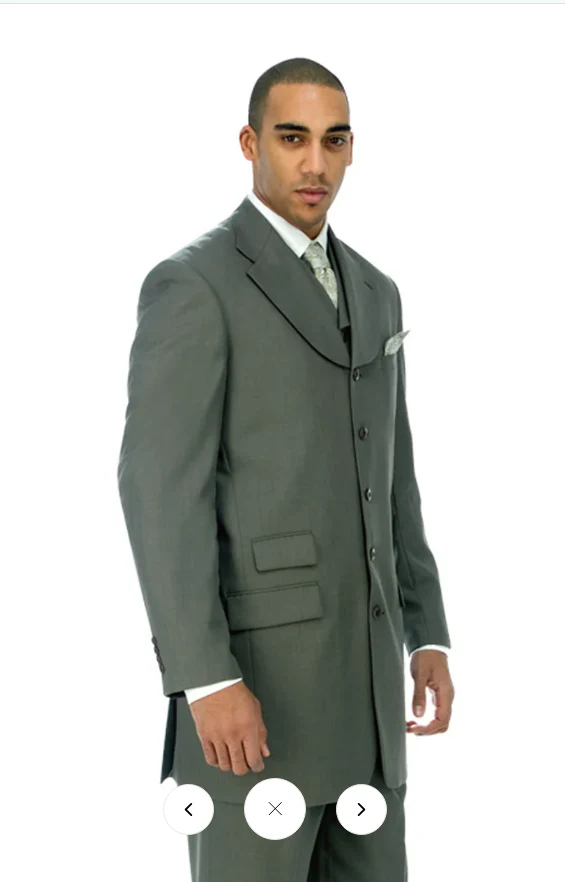 Men’s 1920s Gray Zoot Suit  – 4 Buttons  Gangster Wide Lapel Long Jacket 3-Piece Suit in Grey Color Classic Fit Pleated Pants - Image 7