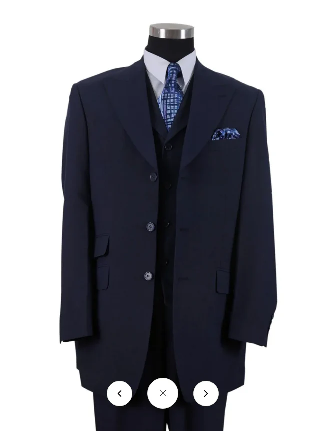 Men’s 1920s Navy Blue Zoot Suit with Fedora Hat and Wingtip Shoes – Classic Gangster 3-Piece Long  - Classic Fit Pleated Pants
