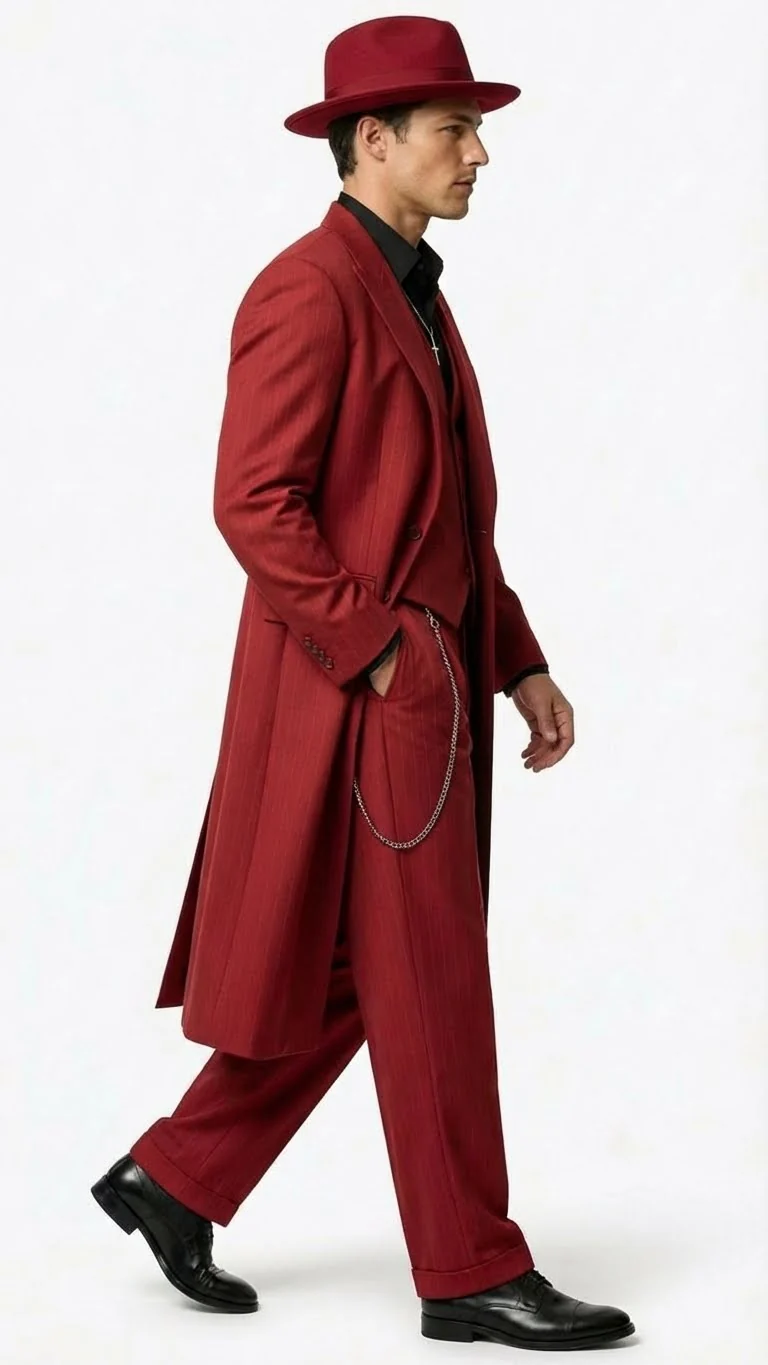Men’s 1920s Red Zoot Suit – Long Mafia Gangster Three-Piece Vintage Outfit Zuit Pachuco Style - Image 3