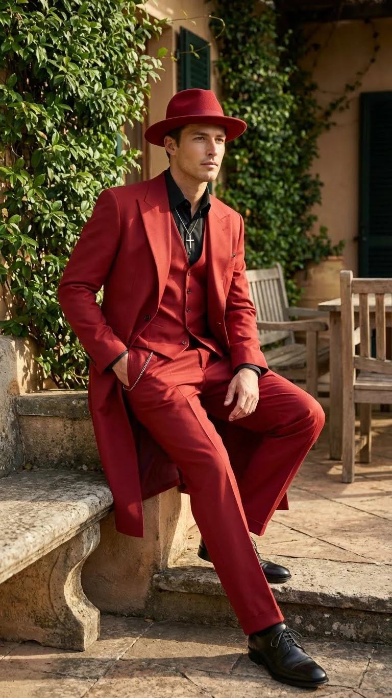 Men’s 1920s Red Zoot Suit – Long Mafia Gangster Three-Piece Vintage Outfit Zuit Pachuco Style - Image 9