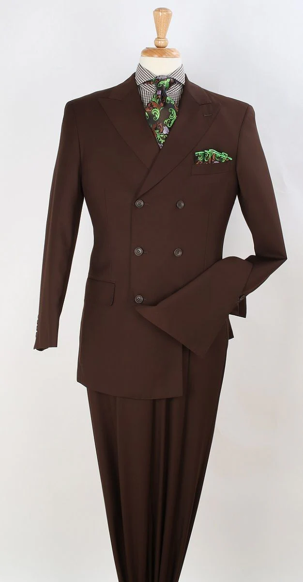 Men’s 6 on 3 Style Brown Double Breasted Suit with Wide Leg Pleated Pants, Classic Formal 2 Piece Dress Suit Set - Image 10