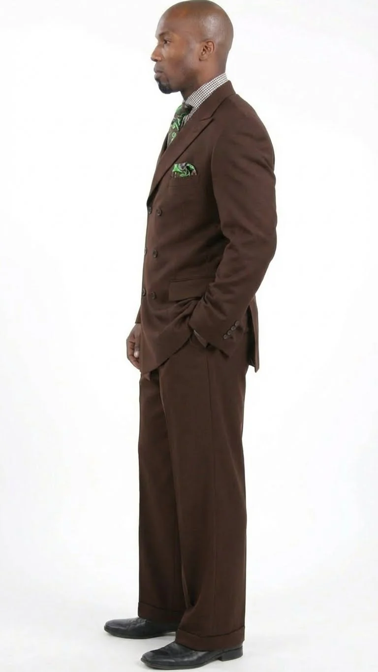 Men’s 6 on 3 Style Brown Double Breasted Suit with Wide Leg Pleated Pants, Classic Formal 2 Piece Dress Suit Set - Image 3