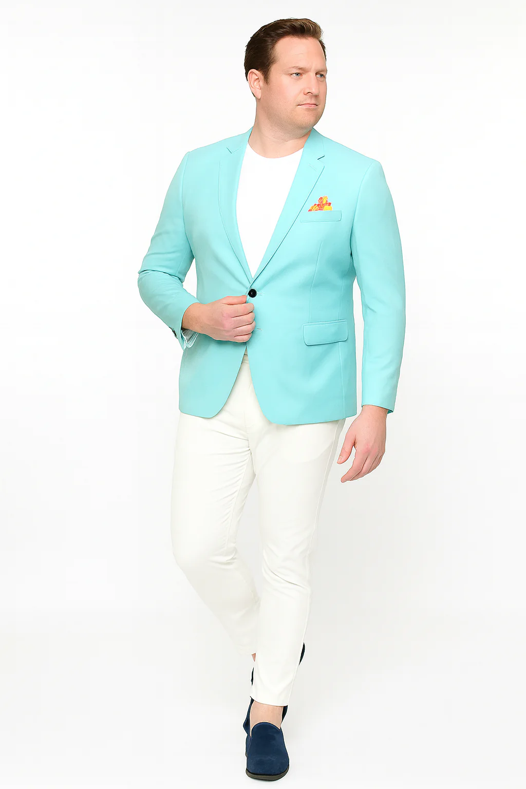 Men’s Aqua Blazer – Slim Fit One Button Suit Jacket with Stylish Floral Inner Lining - Light Turquoise - Image 6