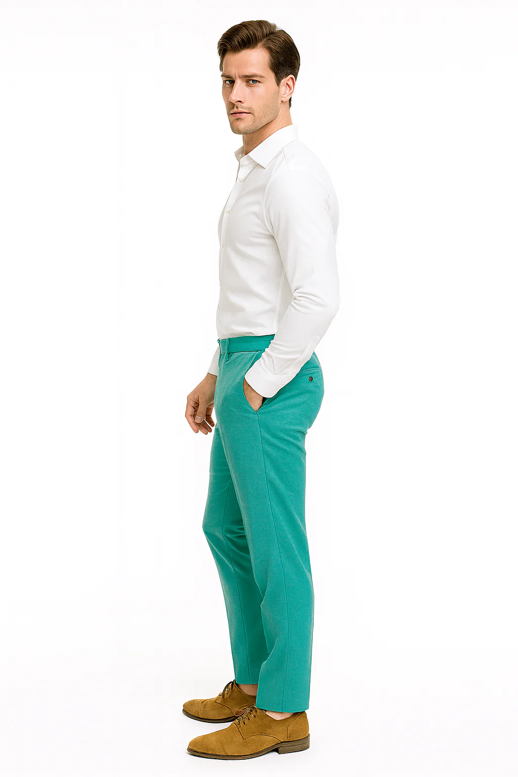 Men’s Aqua Dress Pants – Slim Fit Stylish Formal Trousers for Parties and Casual Wear in Turqoise Color - Image 3